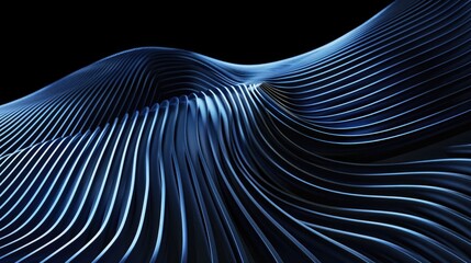 Naklejka premium Blue parallel curved lines on a black background represent the abstract background