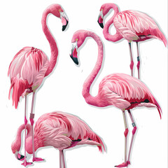 Obraz premium a Set Cute Greater Flamingo on a White Canvas Sticker,vector image