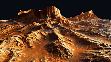 Modern clear, simple space background, wallpaper, backdrop, texture, Olympus Mons mountain and surface of planet Mars, isolated on background. LIDAR model, elevation terrain scan, topography map, 3D 