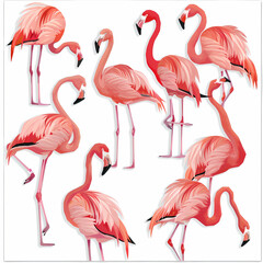 Obraz premium a Set Cute Greater Flamingo on a White Canvas Sticker,vector image
