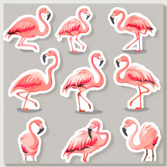 Fototapeta premium a Set Cute Greater Flamingo on a White Canvas Sticker,vector image