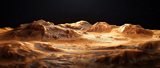 Modern clear, simple space background, wallpaper, backdrop, texture, Olympus Mons mountain and surface of planet Mars, isolated on background. LIDAR model, elevation terrain scan, topography map, 3D