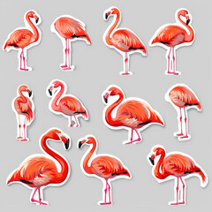 Obraz premium a Set Cute Greater Flamingo on a White Canvas Sticker,vector image