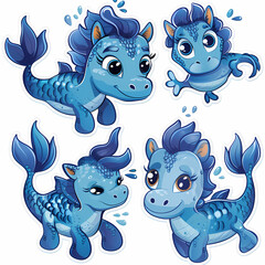 Fototapeta premium a Set Cute Hippocampus on a White Canvas Sticker,vector image