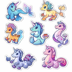 a Set Cute Hippocampus on a White Canvas Sticker,vector image