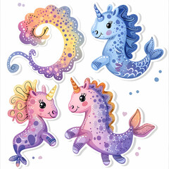 Obraz premium a Set Cute Hippocampus on a White Canvas Sticker,vector image