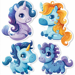 Fototapeta premium a Set Cute Hippocampus on a White Canvas Sticker,vector image