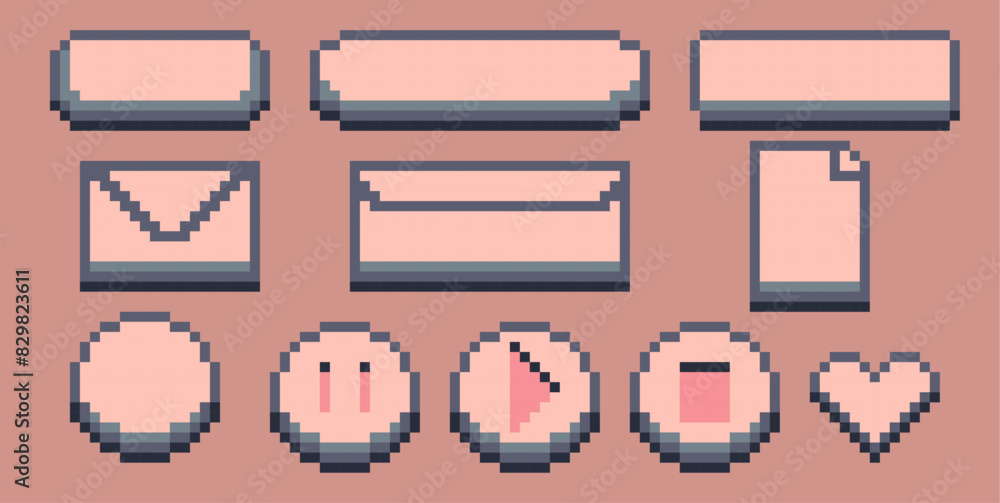 Poster pixel art speech boxes, dialogue boxes assets for retro games, speech bubbles messages and quote fra