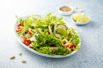 Healthy squid salad with pepper and cucumber