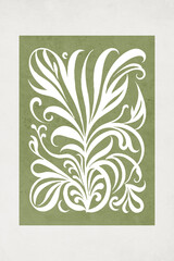 Fashionable illustration in vintage style. Pattern to print for wall decorations. Abstract botanical shapes. Generated by Ai	