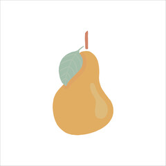Hand-Drawn Yellow Pear Illustration With Leaf on White Background