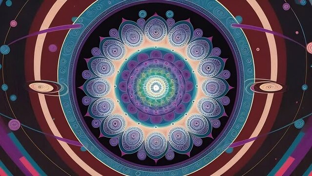 Colorful mandala swirling, creating a hypnotic and calming visual effect