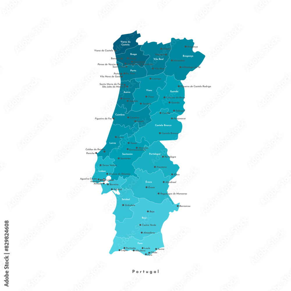 Wall mural vector modern isolated illustration. simplified administrative map of portugal. names of capital, ci - Wall murals