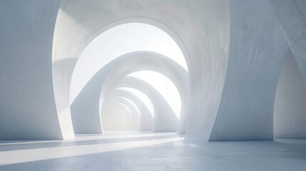 Minimalist architectural composition with clean white surfaces and organic curves, creating a sense of harmony and balance in the design aesthetic.