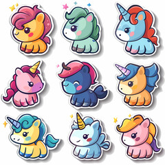 Obraz premium a Set Cute unicon on a White Canvas Sticker,vector image