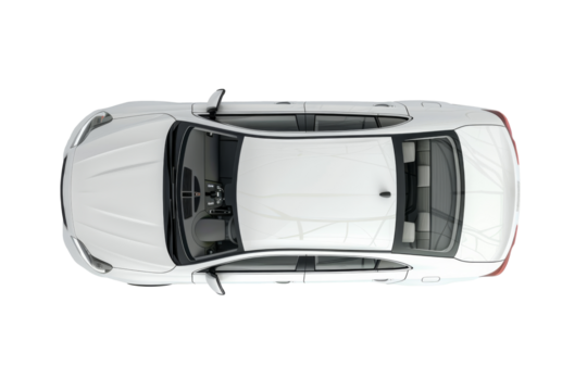 Top view of white car top view transparent background