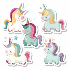Obraz premium a Set Cute unicon on a White Canvas Sticker,vector image