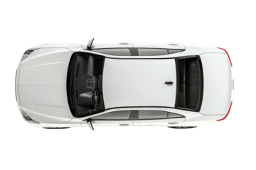 Top view of white car top view transparent background