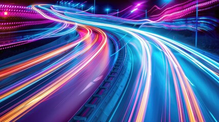 Obraz premium Dynamic high-speed data network with slick, glossy, and glowing lines of light