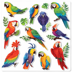 Naklejka premium a Set Cute parrot on a White Canvas Sticker,vector image
