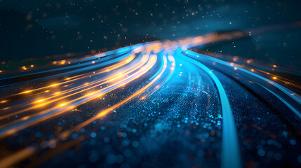 Abstract road with blue light trails , data transfer speed and digitization concept