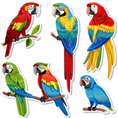 Naklejka premium a Set Cute parrot on a White Canvas Sticker,vector image