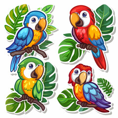 a Set Cute parrot on a White Canvas Sticker,vector image