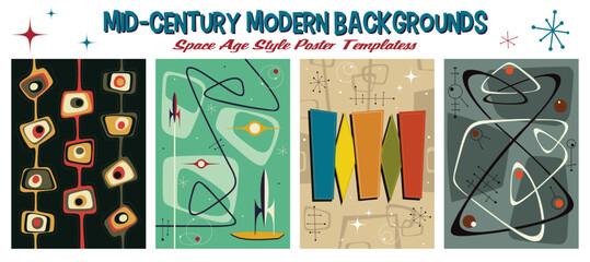 1950s - 1960s Style Background, Vector Template for Retro Party Posters, Invitations, Illustrations. Mid Century Modern Space Age Decorative Style, Abstract Shapes and Colors