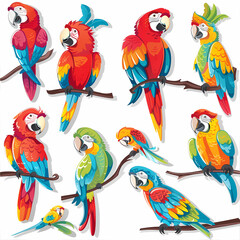 Naklejka premium a Set Cute parrot on a White Canvas Sticker,vector image