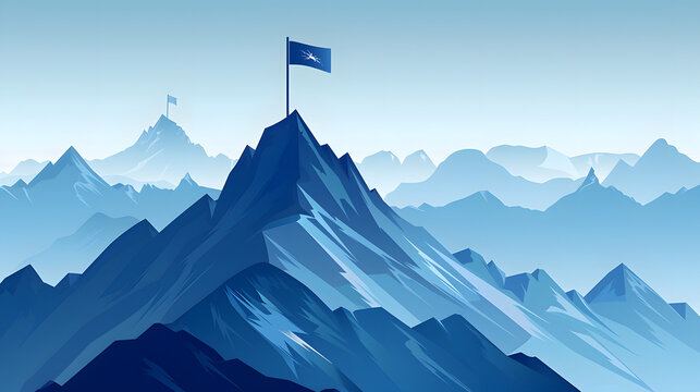 Blue Flag on the top of Mountain illustration made