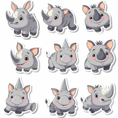 Naklejka premium a Set Cute Rhino on a White Canvas Sticker,vector image