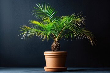 Pygmy Date Palm Plant in a Pot, Dark Color Lighting