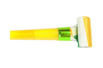 Party festive horn noisemaker blower rolled isolated on the white background cut out clipping path