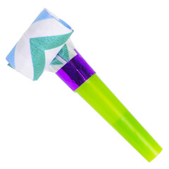 Party festive horn noisemaker blower rolled isolated on the white background cut out clipping path