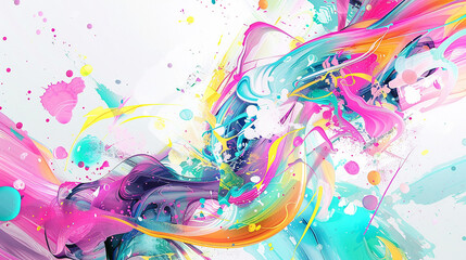 Energetic Abstract Digital Artwork Bursting with Vibrant, Bright Colors, Dynamic Splashes and Swirling Patterns. Bold Strokes and Gradients Creating a Sense of Motion and Excitement