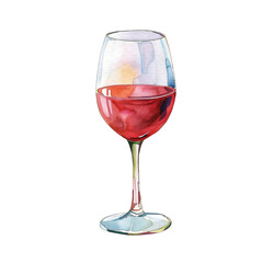 Watercolor illustration drawing of a glass of red wine on white background Ai generated
