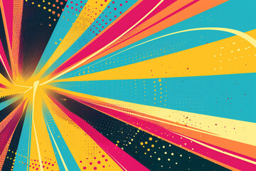 Retro elements and pulsating colors enliven this dynamic abstract pop style.