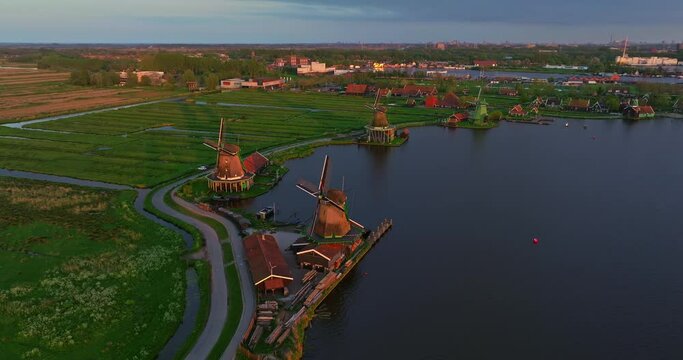 Zaanse Schans is an open-air museum in the municipality of Zaanstad in the Netherlands great tourist attraction near Amsterdam. On the territory there are windmills and examples of Dutch architecture