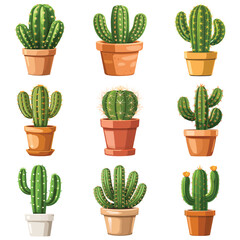 Cactus in a pot, set icon, flat illustration, cartoon, isolated on a white background