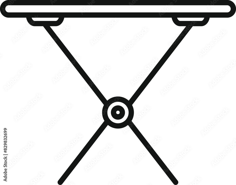 Sticker black outline icon of an ironing board on a white background, representing household chores