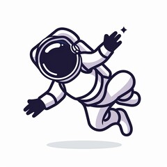 A cartoon astronaut is in mid - air, with his arms outstretched