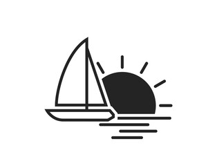sailing yacht and sunset icon. summer vacation and sea travel. isolated vector image for tourism design