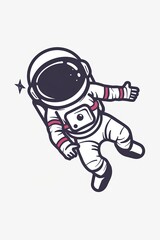 A cartoon astronaut is floating in space