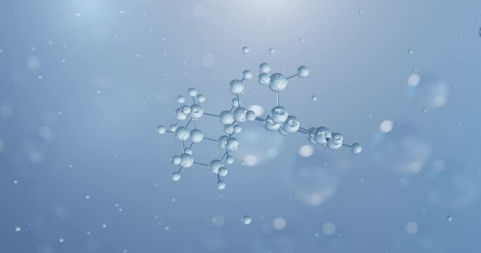 Quinine, rotating 3D model of antimalarials, seamless looped video, molecular structure with selective focus