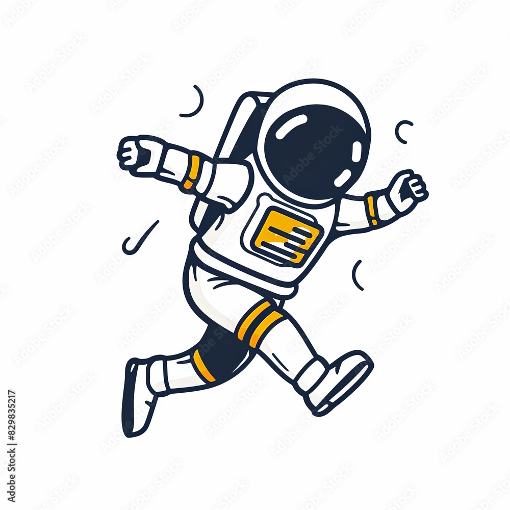 Canvas Prints a cartoon astronaut is running in space