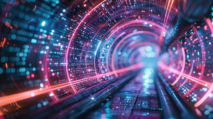 Futuristic Digital Tunnel with Neon Lights
