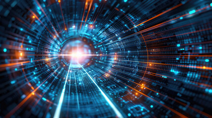 Obraz premium Futuristic Digital Tunnel with Neon Lights