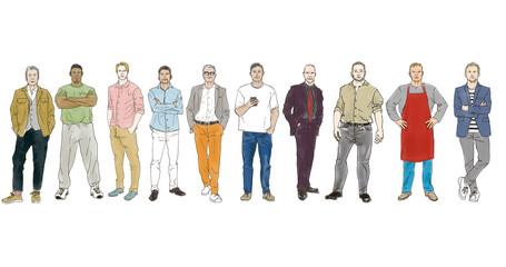 様々な年齢の多国籍の男性達