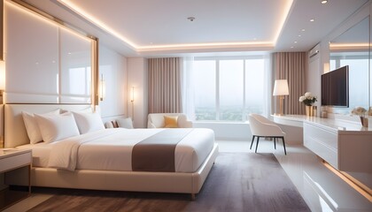 Fototapeta premium modern hotel bedroom design in glossy style