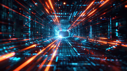 Obraz premium Futuristic Digital Tunnel with Neon Lights